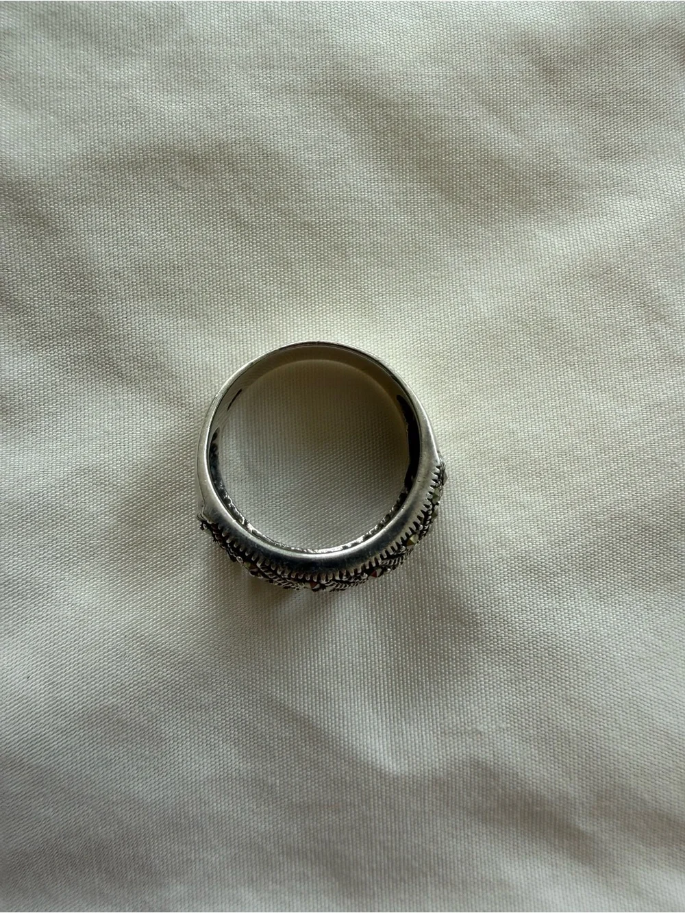 Sterling Silver Marcasite Geometric Wide Band Ring 925
